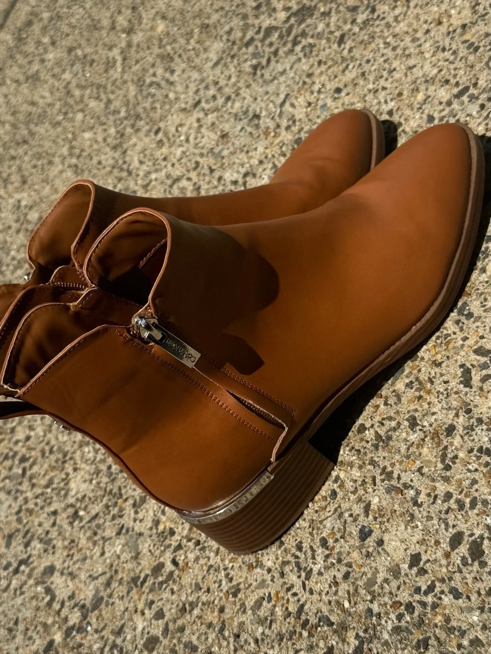 Calvin Klein Women’s Cognac Brown Ankle Booties Side Zip Block Heel Size 10M